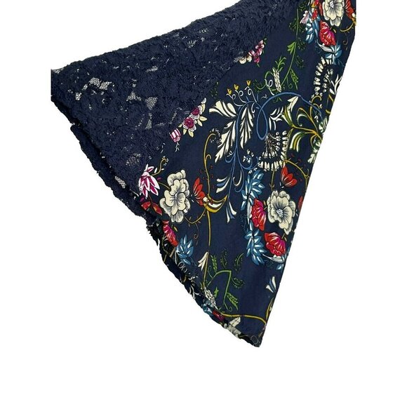 Entro Anthropologie Tunic sz S V Neck Trumpet Sleeve Dark Floral Fairy Lace - Picture 2 of 5